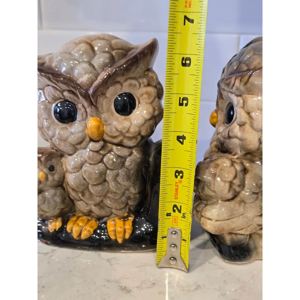Unbranded Owl Bookends Unisex OS Brown Good Vintage Ceramic Mother Baby Set - Picture 10 of 13